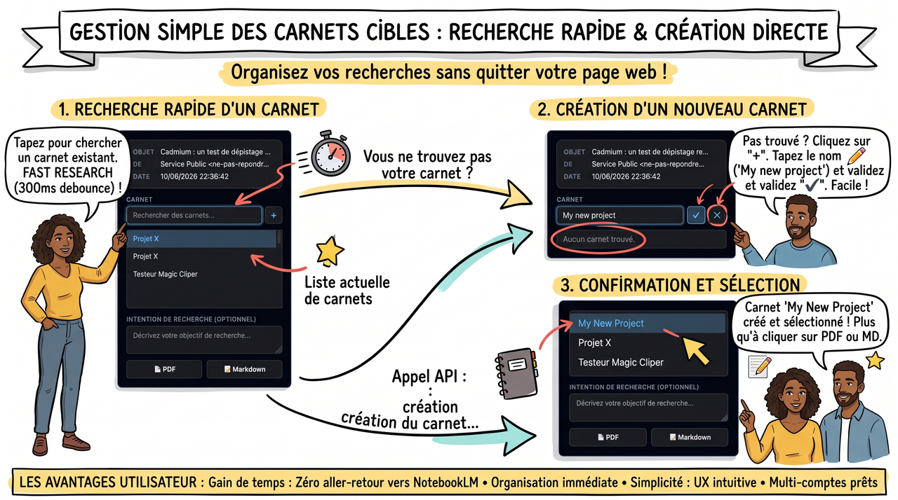 Infographie Sketchnote Recherche rapide et création de carnets cibles dans Thunderbird
