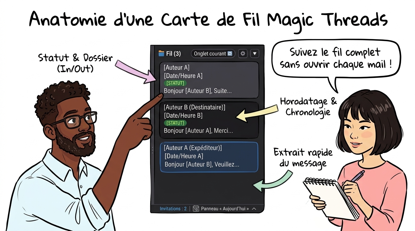 Anatomie d'une carte de fil Magic Threads dans Thunderbird
