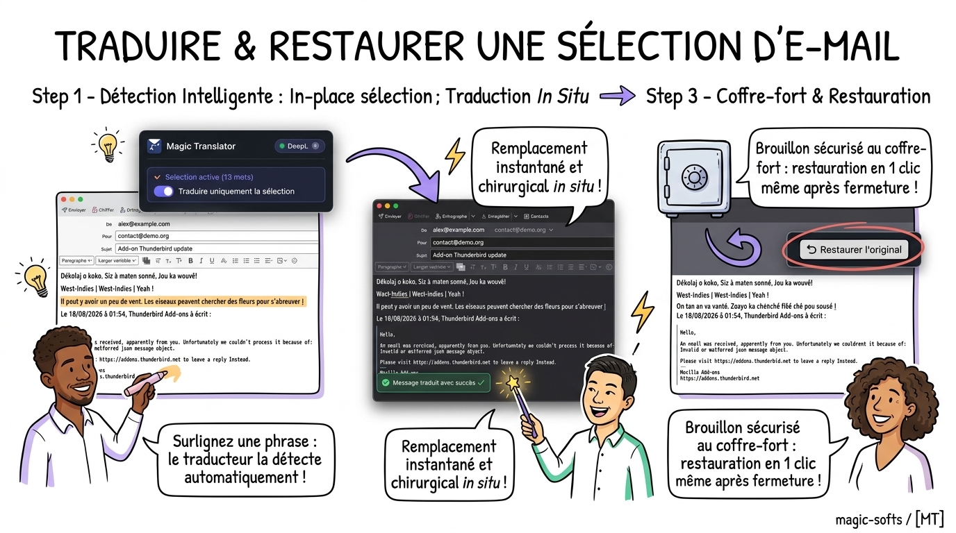 Infographie Sketchnote de la traduction chirurgicale d'une sélection de texte